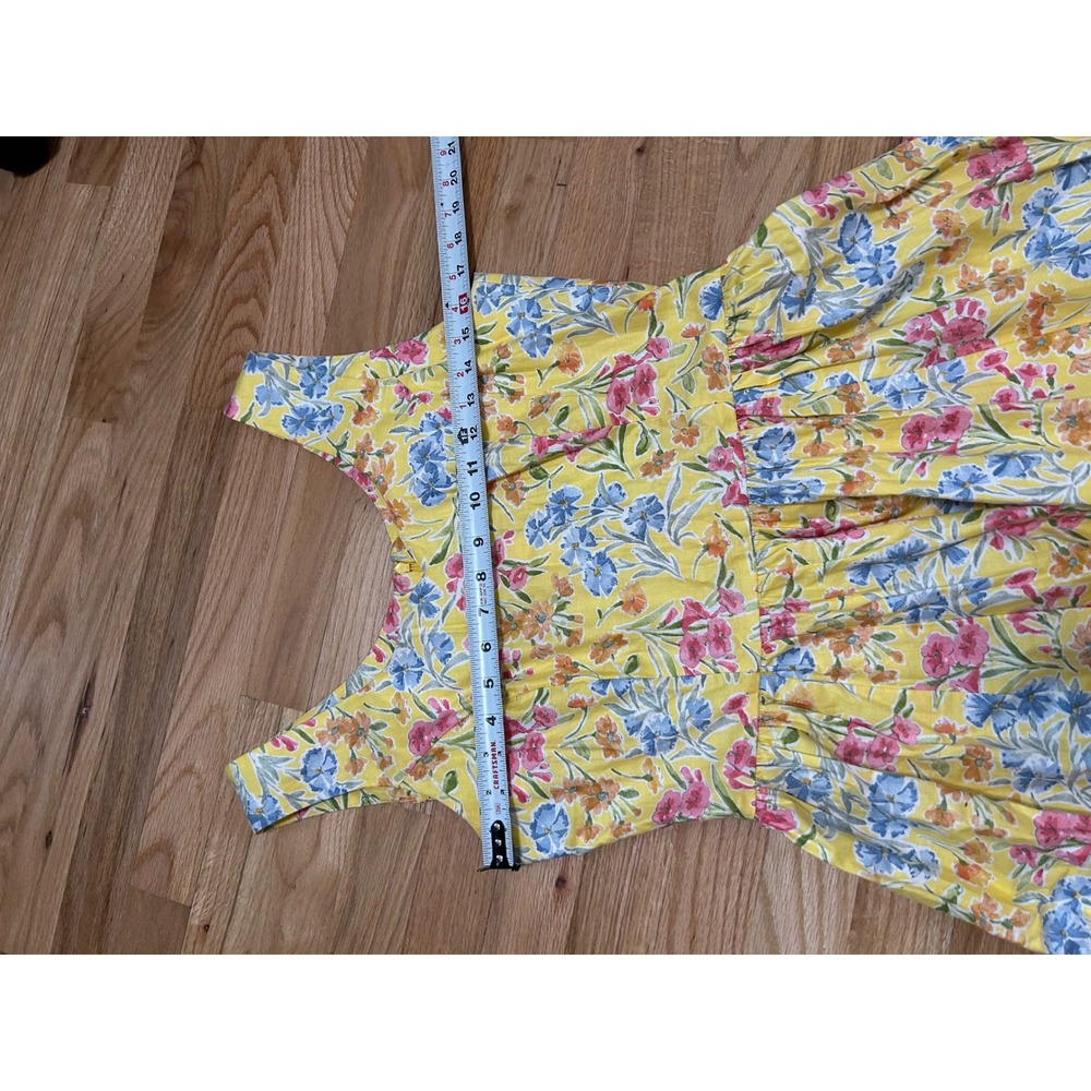 Vintage Laura Ashley Yellow Floral Cotton Midi Dress Tank Gathered Waist Sz 8 - Picture 7 of 10